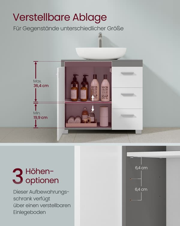 Baderomskap, 30x70x64 cm, Hvit, MDF