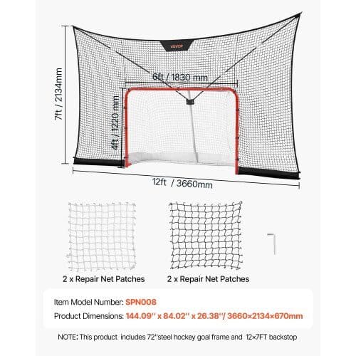 Hockeymål og bagstop-net sæt 366x213x67 cm