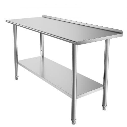 Arbejdsbord i rustfrit stål 61x152 cm med bagkant og justerbar undershelf