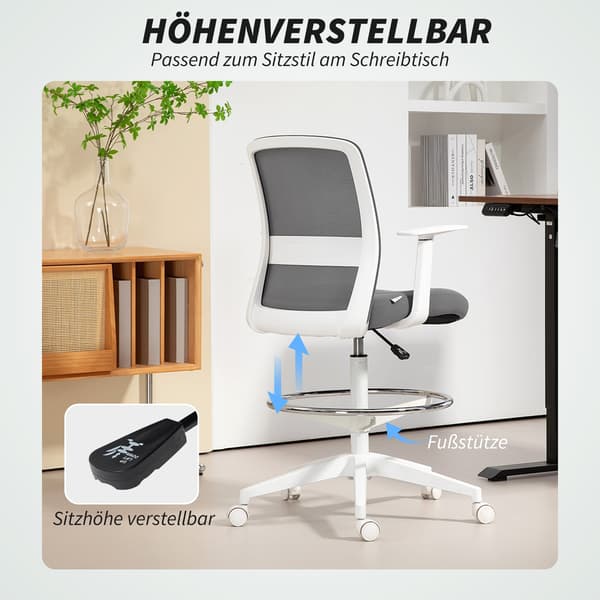 Kontorstol, 61,5x57,5x107-121 cm, Grå, Mesh