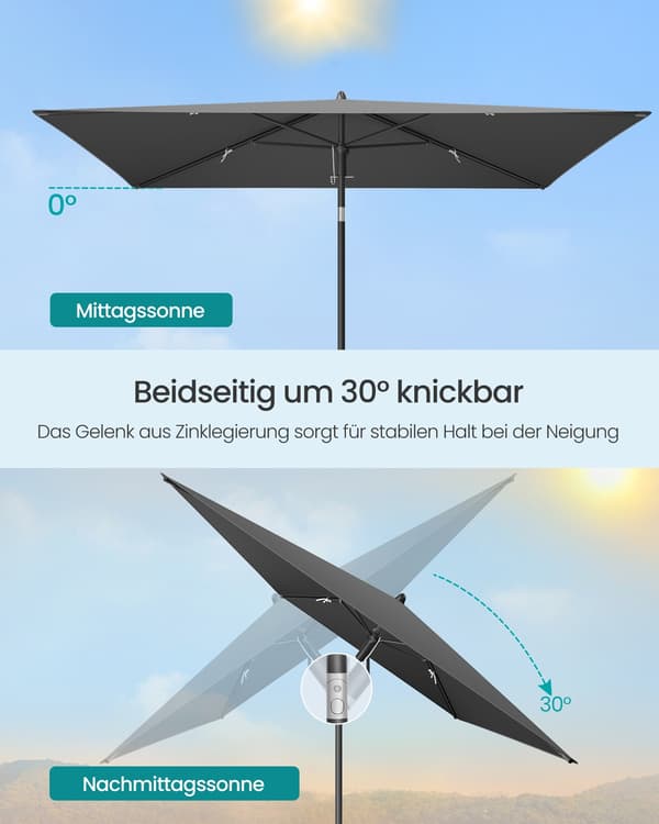 Parasol 190x120 cm Grå Stål