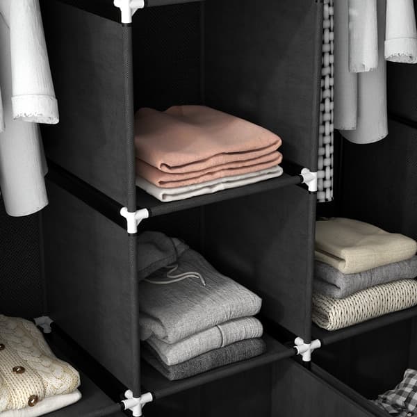Stofgarderobe 125x43x162,5 cm Sort, sammenklappelig