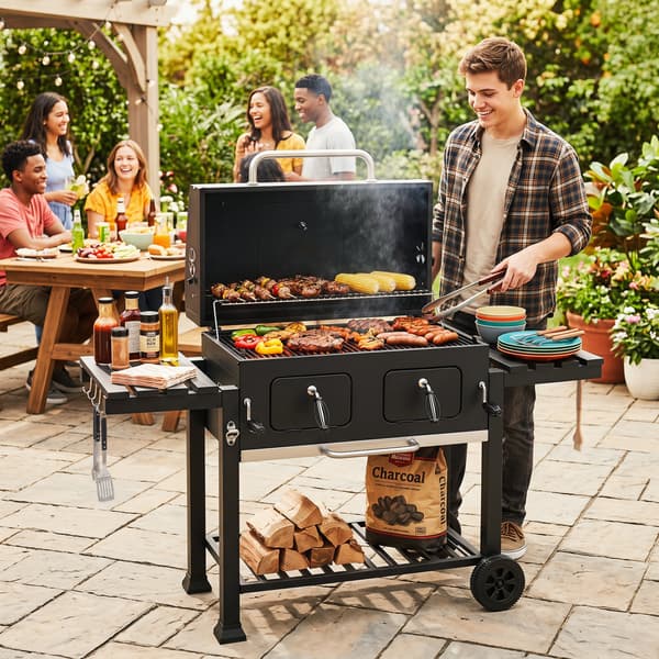Kulgrill med løftbare kulbakker 156x56x110,5 cm sort