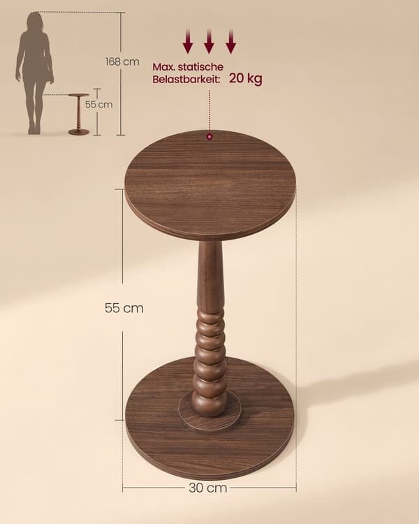 Sidebord Rund 30x55 cm Brun Tre