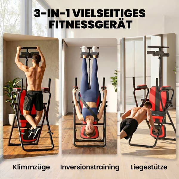 Inversion Table 3-i-1 med Push-Up og Pull-Up Barer 161x69x146 cm Sort Stål