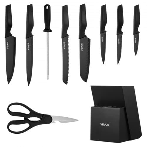 Knivsæt til køkken, 15 dele, 16.2x16.5x32.5 cm, sort, rustfrit stål