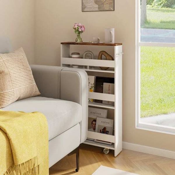 Slim opbevaringsvogn 4-niveau 47x13x80 cm kaffe