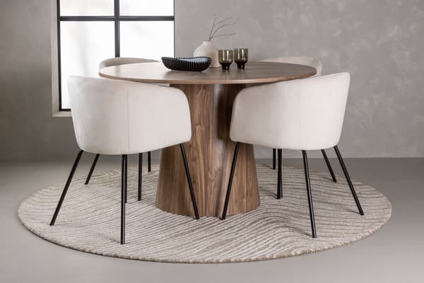 Spisebord og stol sæt 120 cm sort beige MDF fløjl