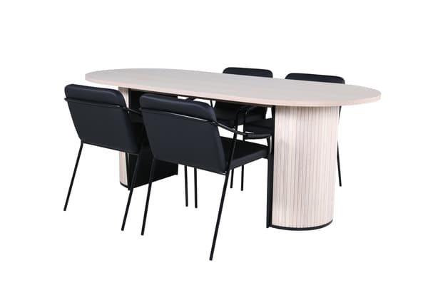 Spisebord og stol sæt Bianca oval hvidvask og sort sæt med 4 MDF og jern
