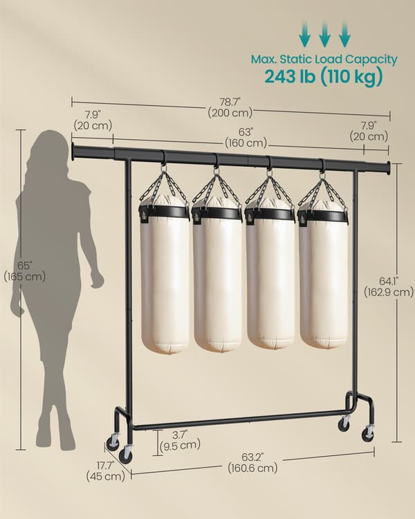 Tøjstativ 45x160x162,9 cm Sort Stål