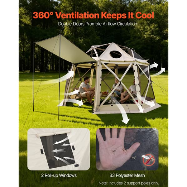 Pavillon med insektnet, 3,6x3,6x2,26 m, Beige, Netstof