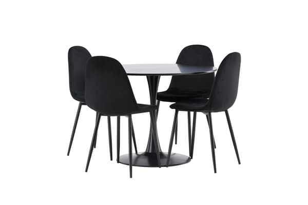 Spisebord og stole sæt Glade 100 cm sort MDF fløjl