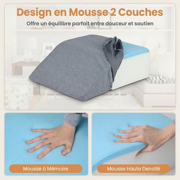 Benløftningspude Memory Foam 59x54x19 cm grå