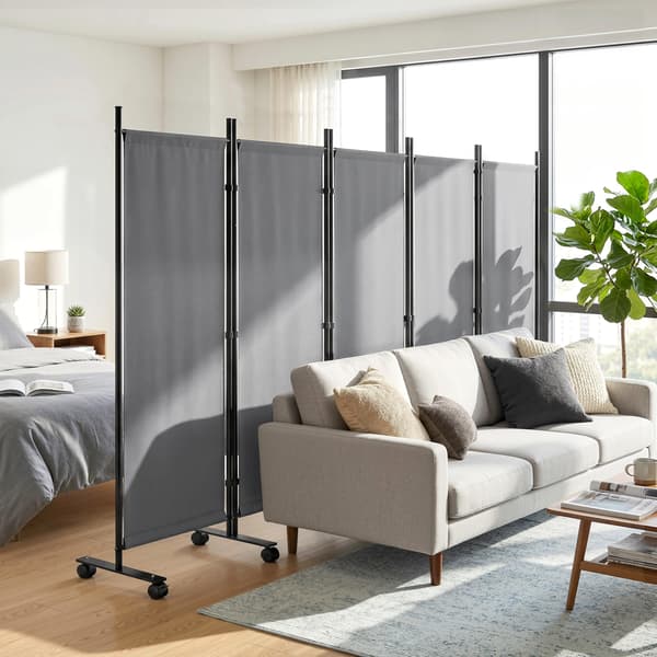 Rumsavdelare 5-panel vikbar skärm 252x40x170 cm Mörkgrå stålram