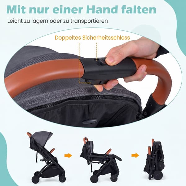 Sammenklappelig klapvogn med regnslag 77x48,5x100 cm grå