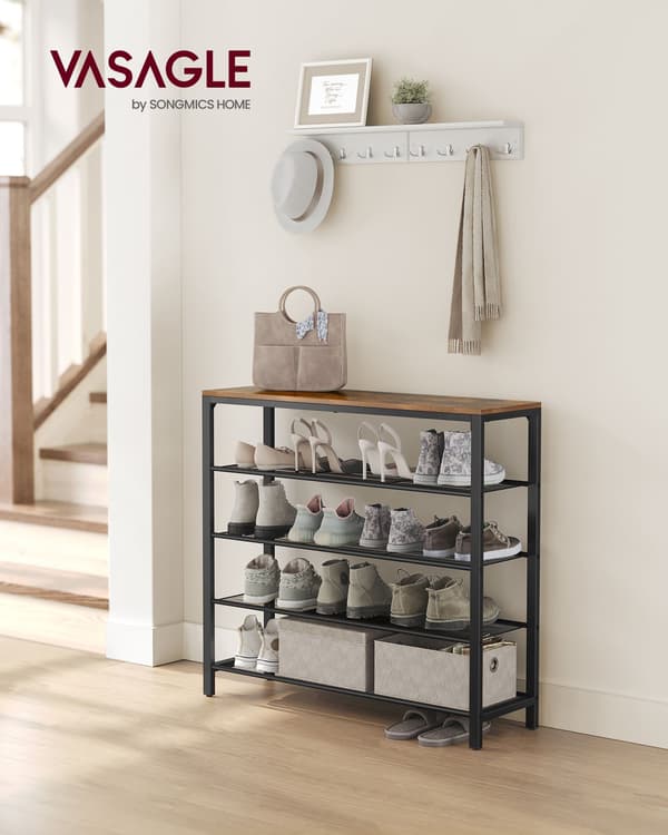 Skohylde 100x30x92,5 cm Brun Sort Stål