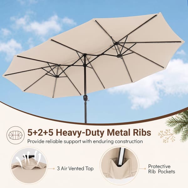 Dobbelt-sidet terrasseparasol med 144 LED-lys 436x258x254 cm beige