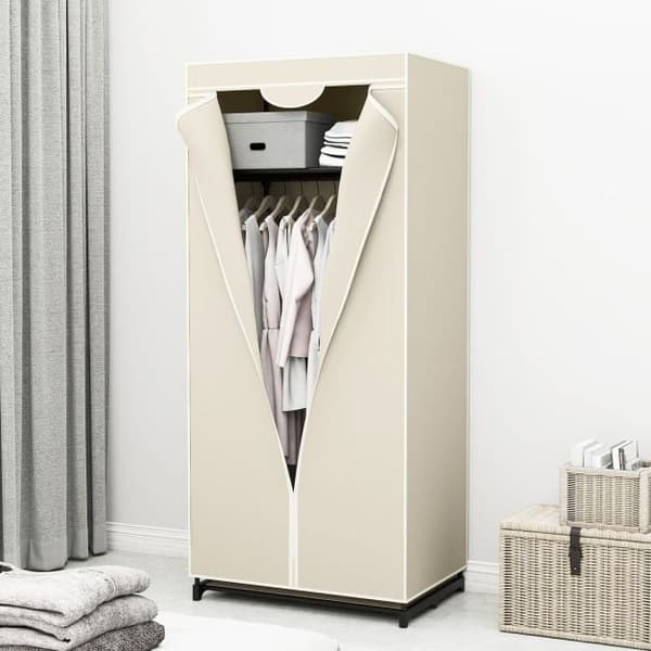 Stofgarderobe med tøjstang og hylde beige