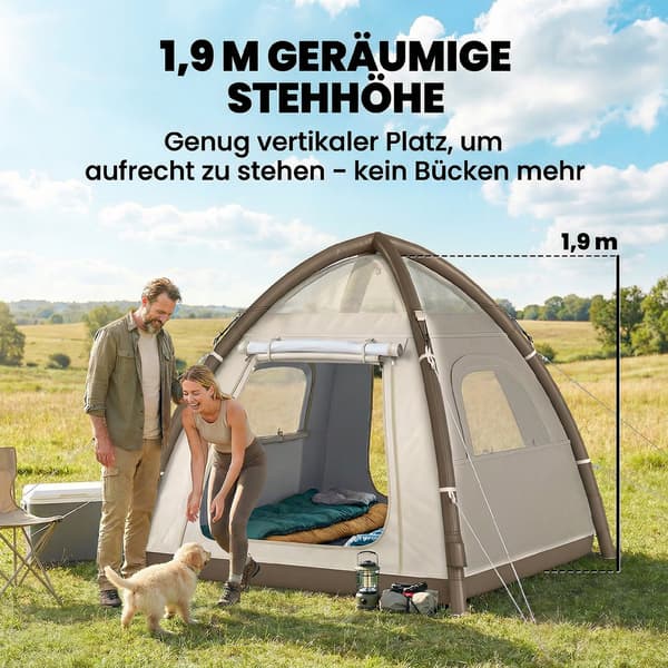 Oppusteligt telt 220x220x200 cm hvid polyester