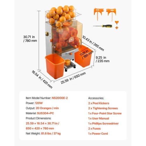 Professionel appelsinjuicemaskine NS2000E-2 650x420x780 mm rustfrit stål