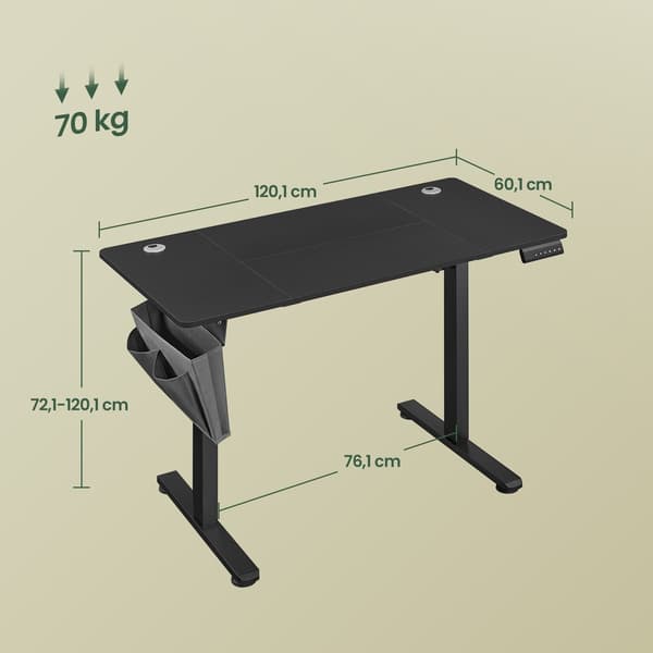 Højdejusterbart skrivebord 60x120x72-120 cm sort, elektrisk