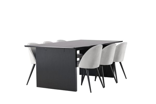 Spisebord og stol sæt Vail 200x100 cm sort fløjl lys grå