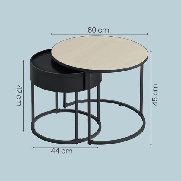 Sofabord Sæt 60x60x45 cm Brun Sort MDF Stål