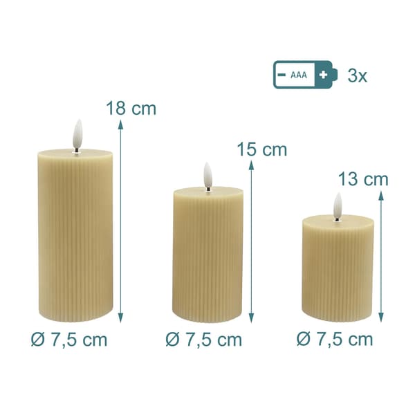 LED-kynttiläsarja, 3 kappaletta, beige, aitoa vahaa, Kodustaar