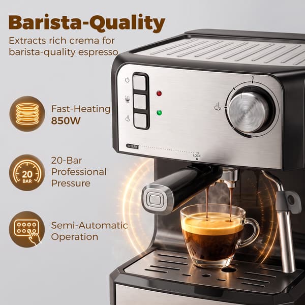 Espressomaskine 20 bar 1,6 L 29x22x28 cm sort