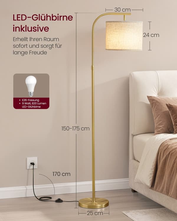 Gulvlampe 30x30x150-175 cm Guld Stål