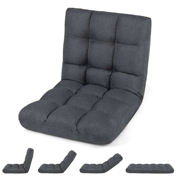 Foldbar gulvstol med justerbar ryg og vippefunktion, 61 x 54 x 56 cm, grå