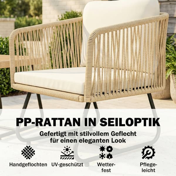 Bistroset 3-delar Rattan Trädgårdsmöbler Beige Stålram