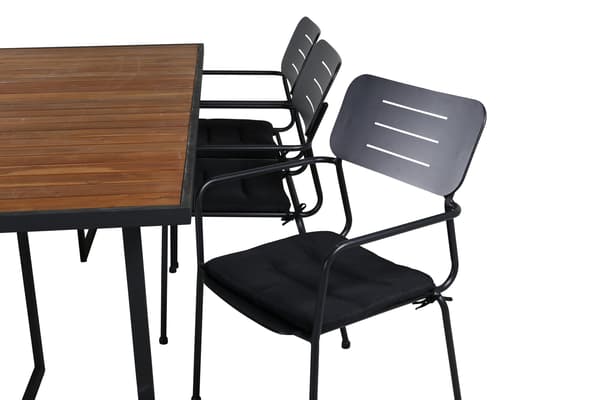 Spisebord og stole sæt 200x100 cm sort akacie stål