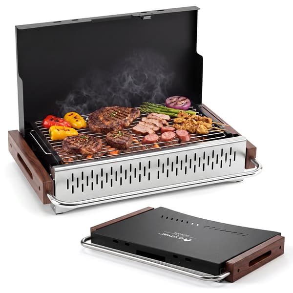 Sammenklappelig grillkulgrill 62x43,5x41,5 cm sort
