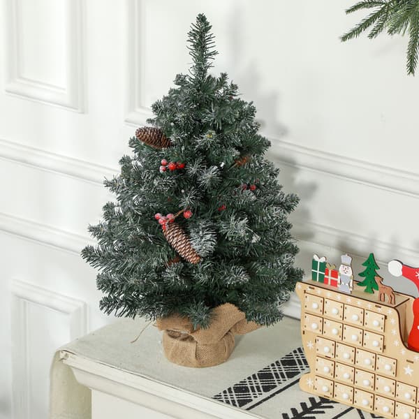 Julgran med LED-belysning 60 cm Tallkottar och röda bär Grön/Vit
