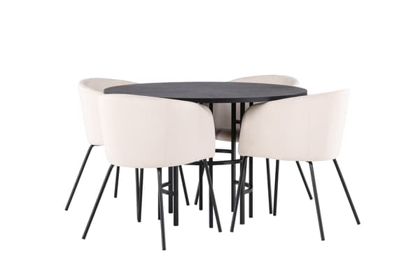 Spisebord og stol sæt 115 cm sort fløjl