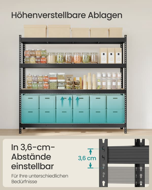 Robust reolenhed, 60x200x183 cm, Sort, Stål