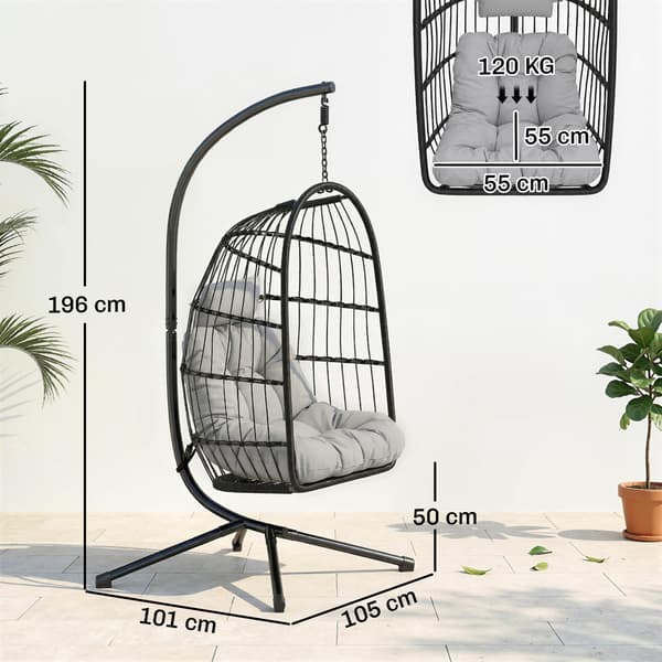 Hængestol med stativ 101x105x196 cm Lys grå foldbar polyrattan