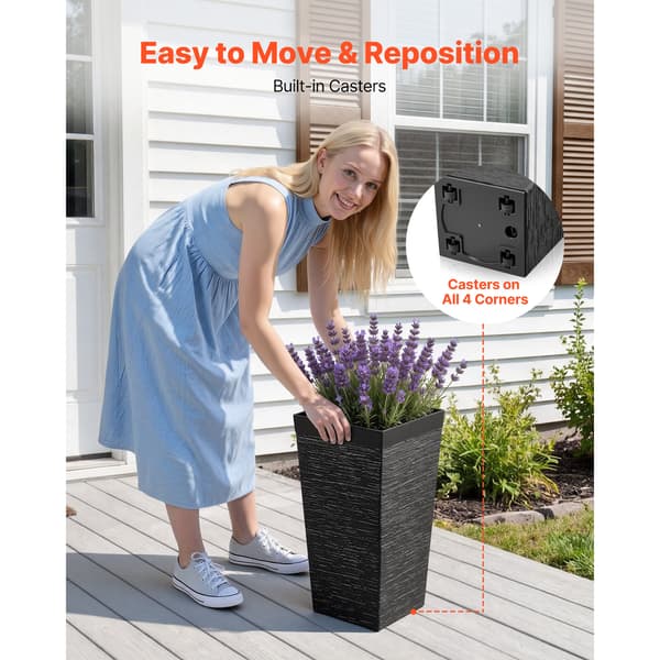 Planter Sæt 2 Stk 30x30x58 cm Sort Plastik