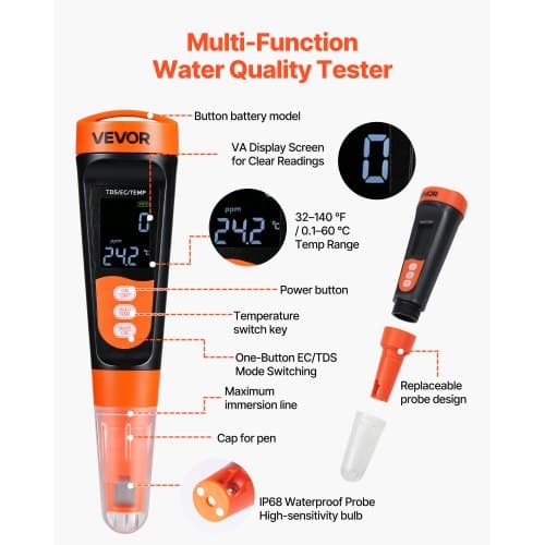 TDS-meter A6 0-9990 ppm 40x40x183,5 mm orange/sort