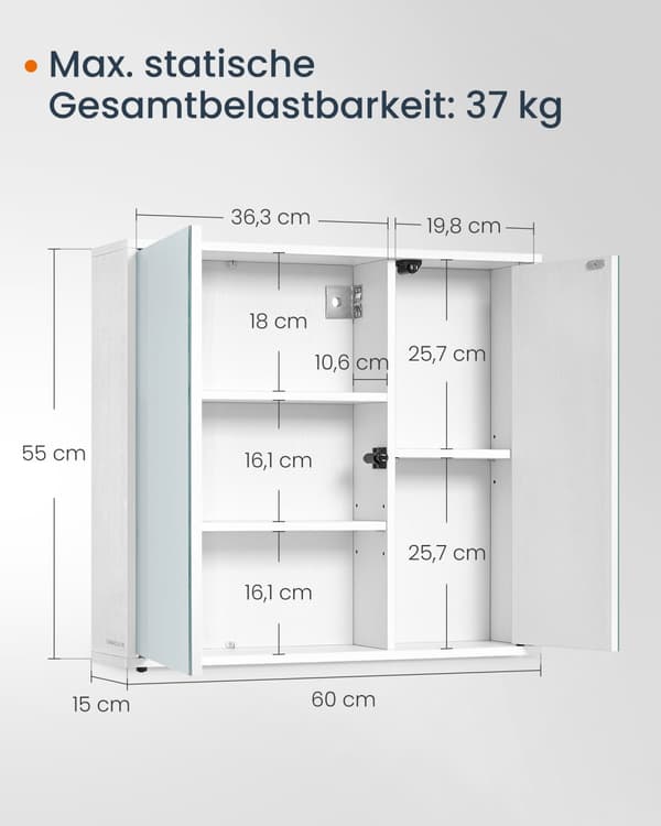 Speilskap 15x60x55 cm Hvit