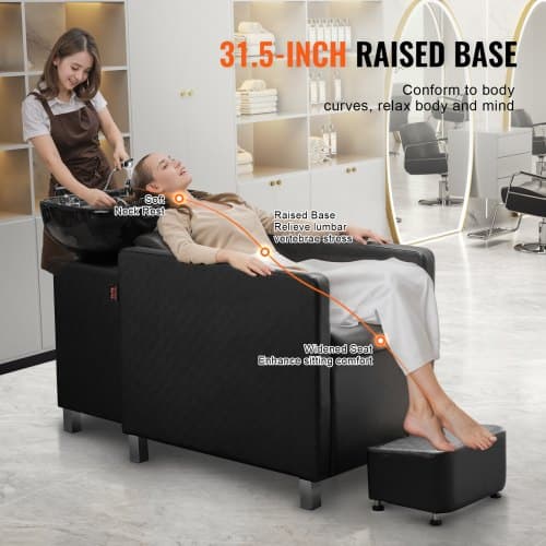 Shampoo vaske-stol, 142,5x65x92 cm, Sort, PU-læder