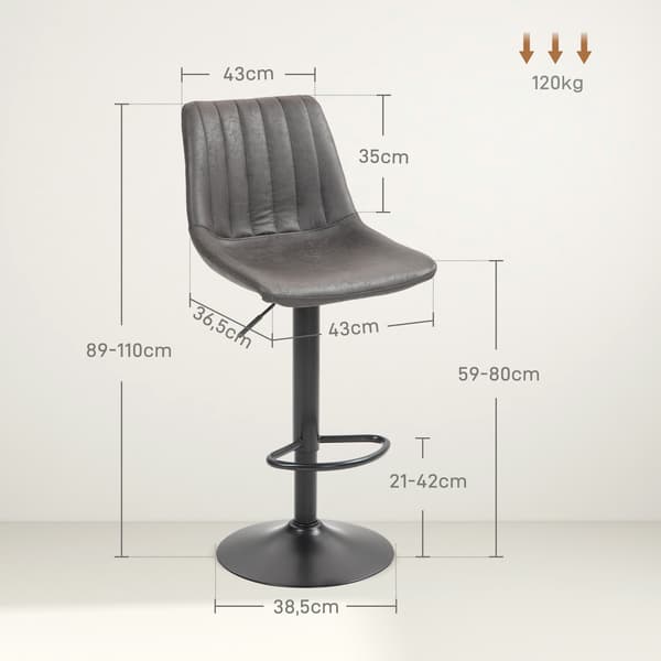 Barstole sæt med 2 43x46,5x89-110 cm mørkegrå