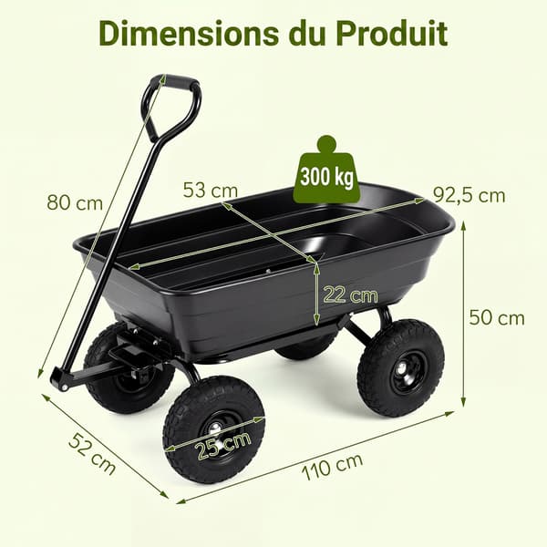 Havevogn 75 L 110x52x50 cm sort