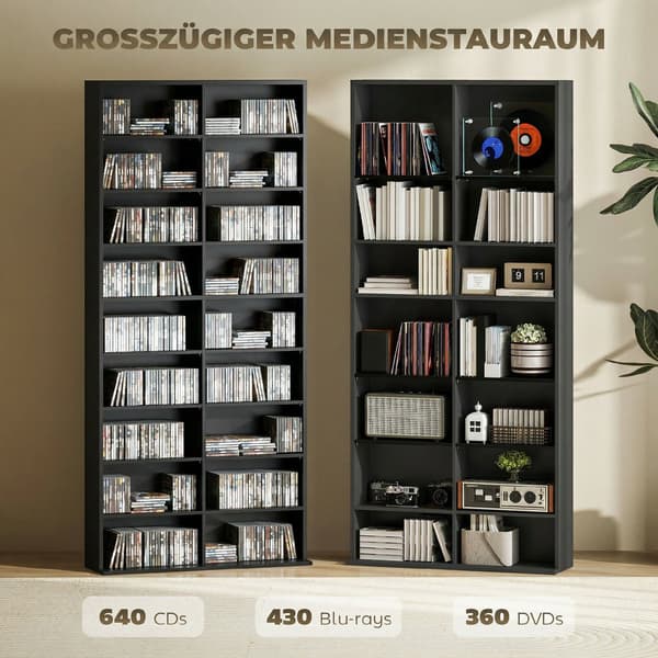 CD-opbevaringsreol til 640 CD'er 78,5x24x175 cm sort