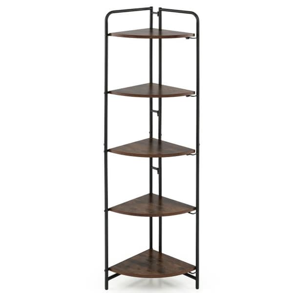 Foldbar hjørnehylde 5-niveau 34x34x151 cm rustik brun/sort