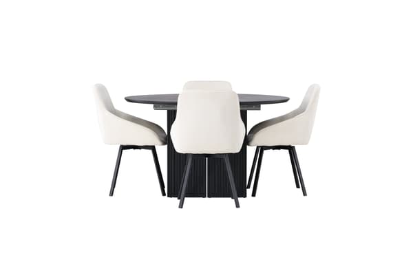 Spisebord og stol sæt Matilda og Rosie 130 cm Sort Beige stof