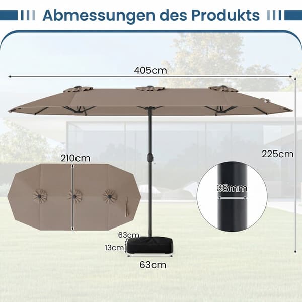 Dobbelt-sidet parasol med 36 solcellelys 405x210x225 cm lys brun