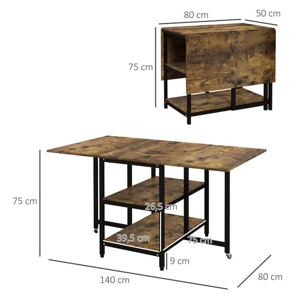 Sammenklappeligt spisebord 140x80x75 cm rustik brun/sort
