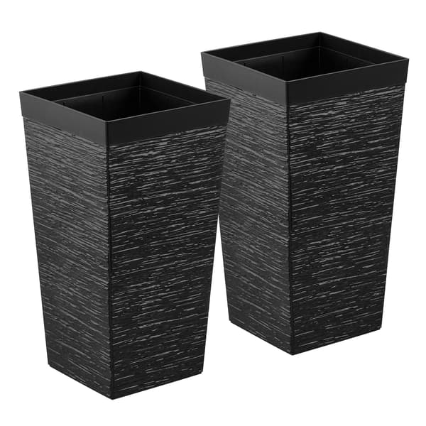 Planter Sæt 2 Stk 30x30x58 cm Sort Plastik
